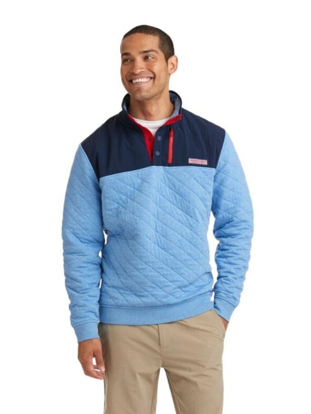 Vineyard Vines Sweatshirt Mens Large Blue Quilted Mock Neck 1/4 Snap Shep Shirt